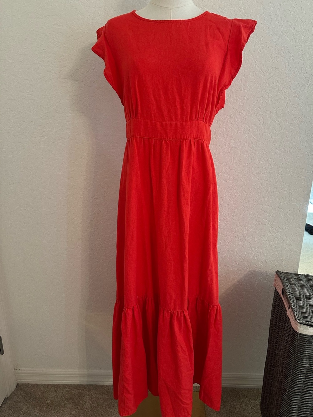 Cynthia Rowley Bold Red Linen Maxi Dress